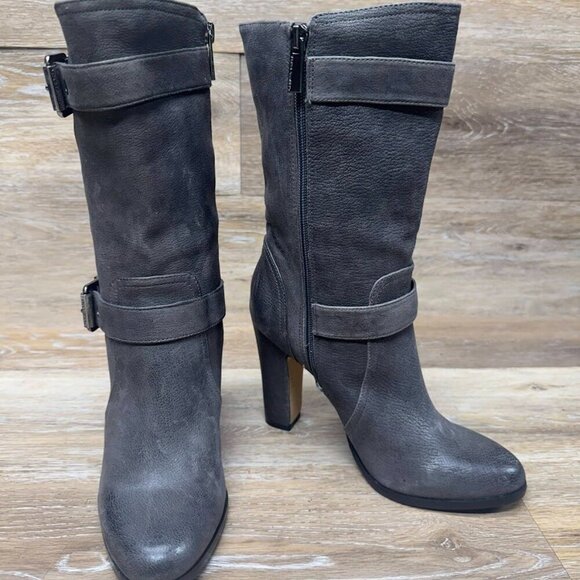 Vince Camuto Callison Gray Leather Heeled Boots Women's Size 8 - Picture 6 of 7